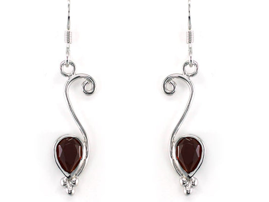 1.5 Carat Genuine Dark Red Garnet 925 Sterling Silver Dangle Fine Earrings