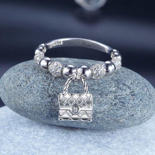 Solid Rhodium Plated 925 Sterling Silver Band Engagement Dangle Purse New Style Design