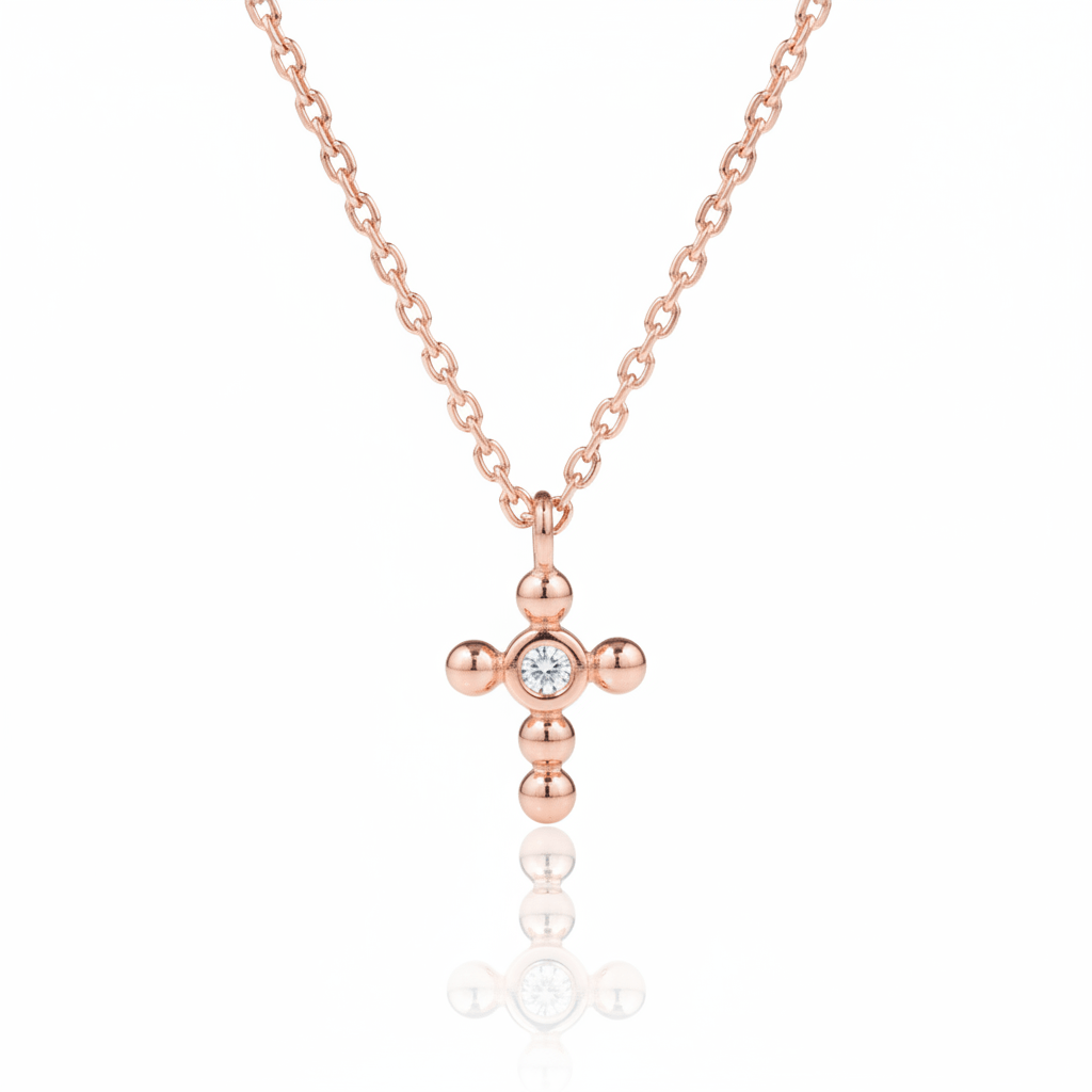 14K Solid Gold Dainty Cross Bezel Setting Diamond Necklace