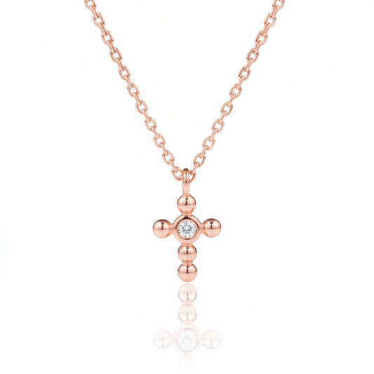 14K Solid Gold Dainty Cross Bezel Setting Diamond Necklace