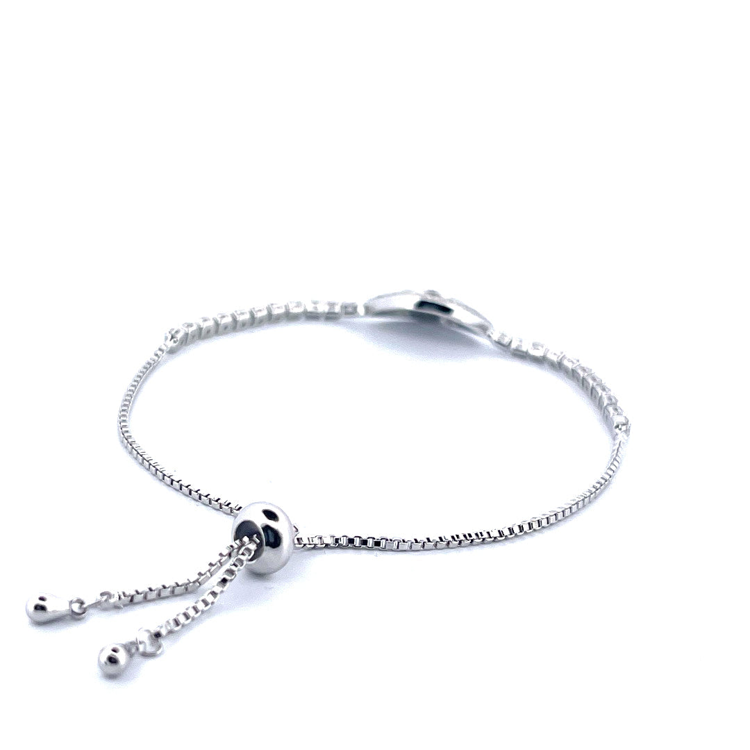 Sterling Silver 925 Evil Eye Tennis Slider Bracelet with Blue and White Moissanite