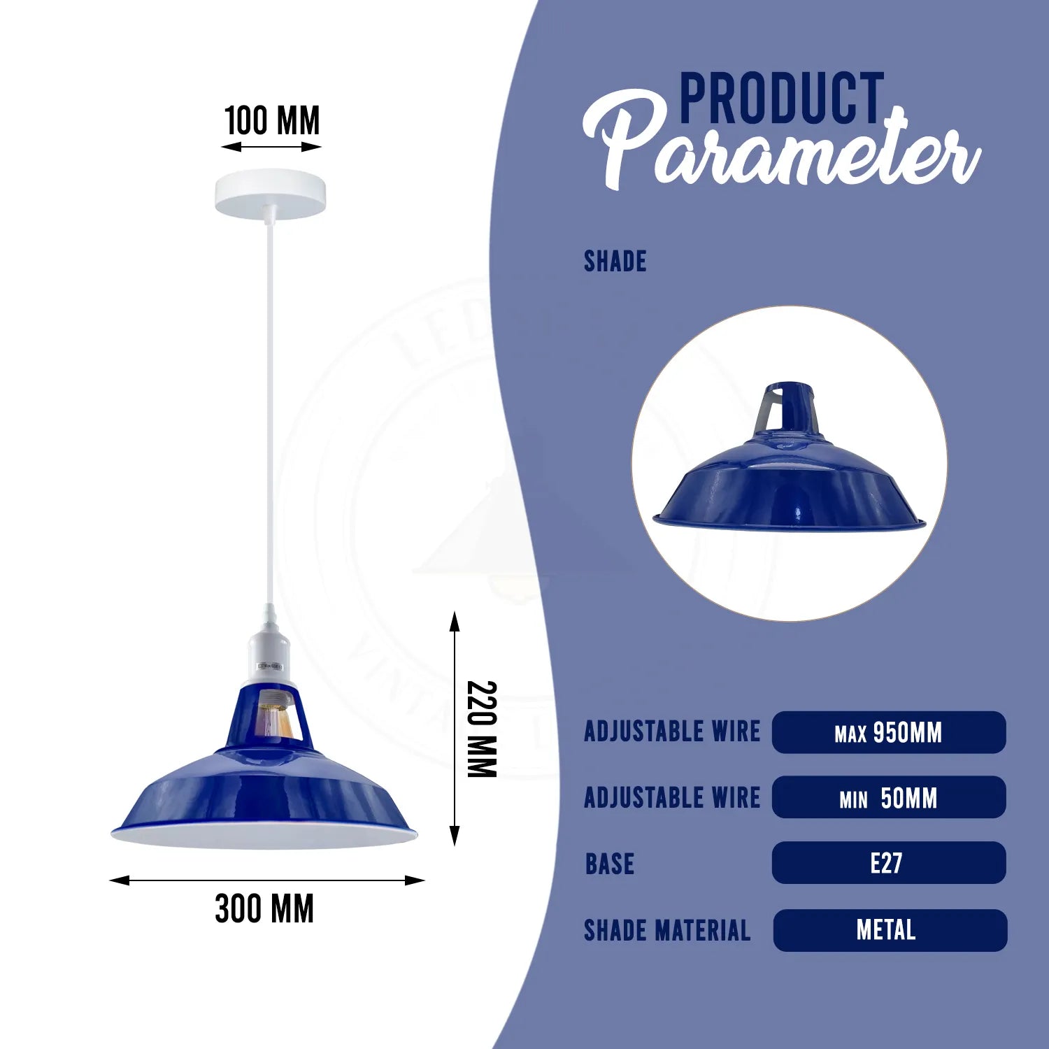 E27 Navy Blue Solid Shade Barn-Slotted Ceiling Pendent Light~4340( UK 🇬🇧 delivery)