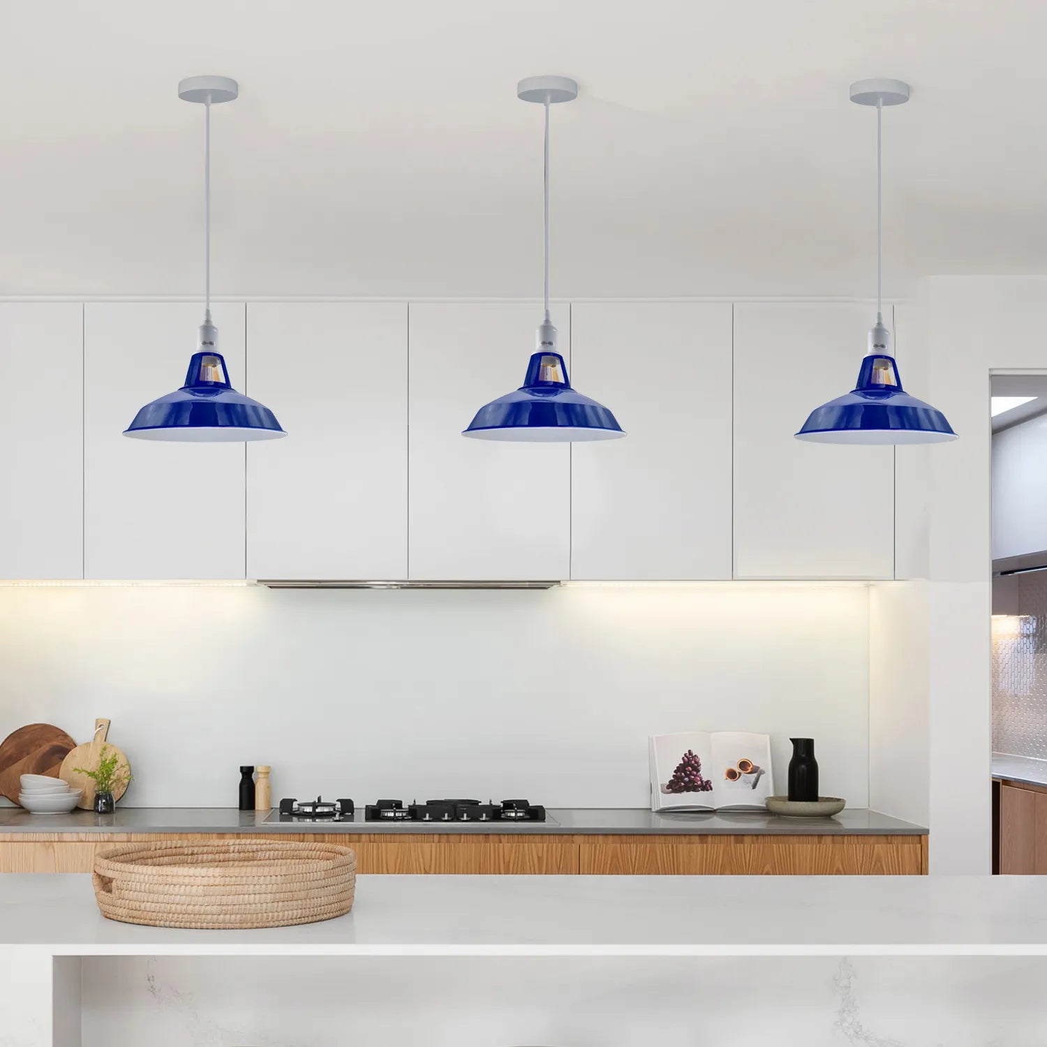 E27 Navy Blue Solid Shade Barn-Slotted Ceiling Pendent Light~4340( UK 🇬🇧 delivery)