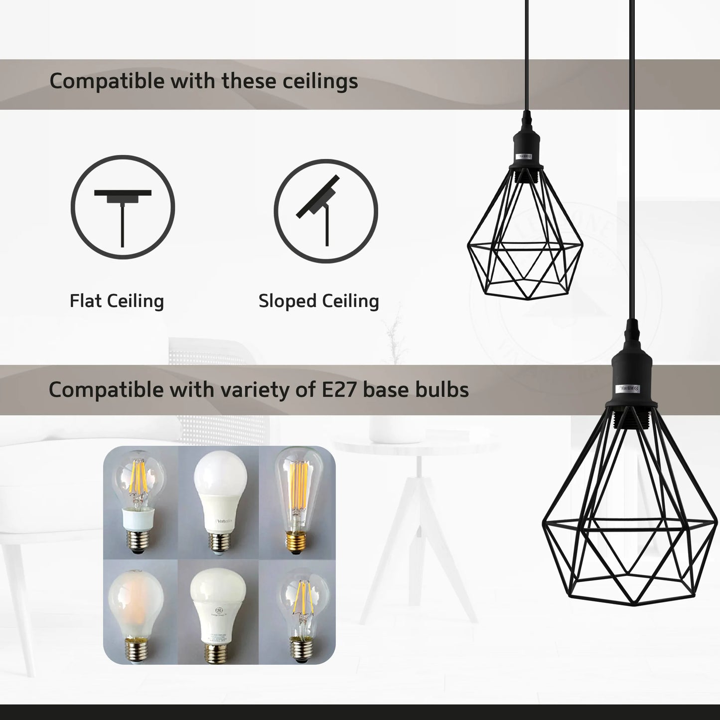 E27 White Hanging Light Cage Shade Loft Style Metal Ceiling Pendant Lamp~4341