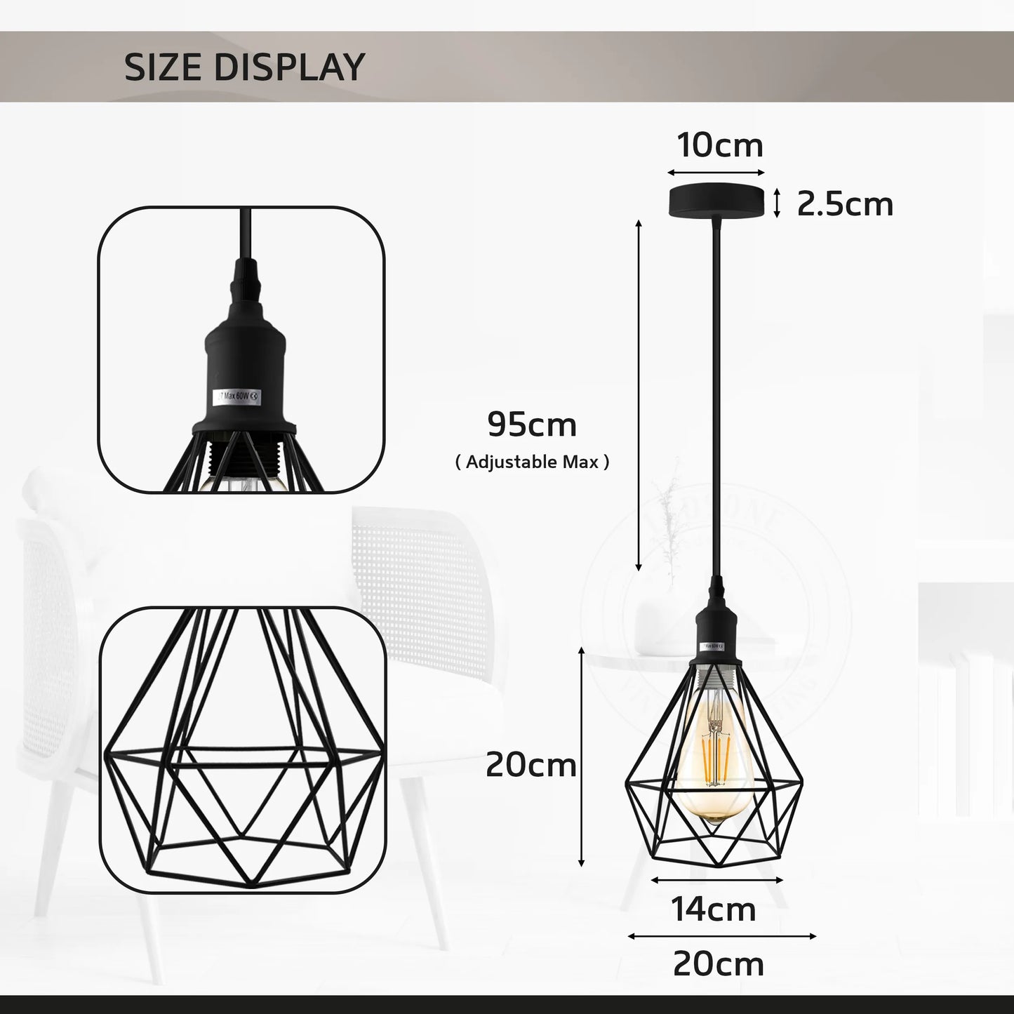 E27 White Hanging Light Cage Shade Loft Style Metal Ceiling Pendant Lamp~4341