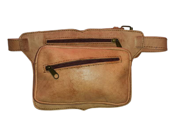 Square fanny artisan leather pack with 3 zippers
