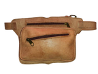 Square fanny artisan leather pack with 3 zippers