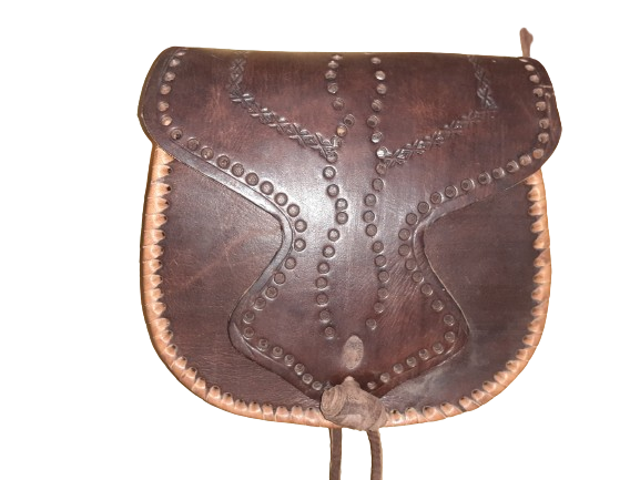 Round drawstring bag natural artisan leather