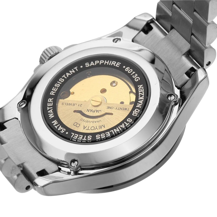 NAKZEN Men Japan NH35 Movement Automatic Mechanical Diamond Stainless Steel Bracelet Watches Relogio Masculino 6013