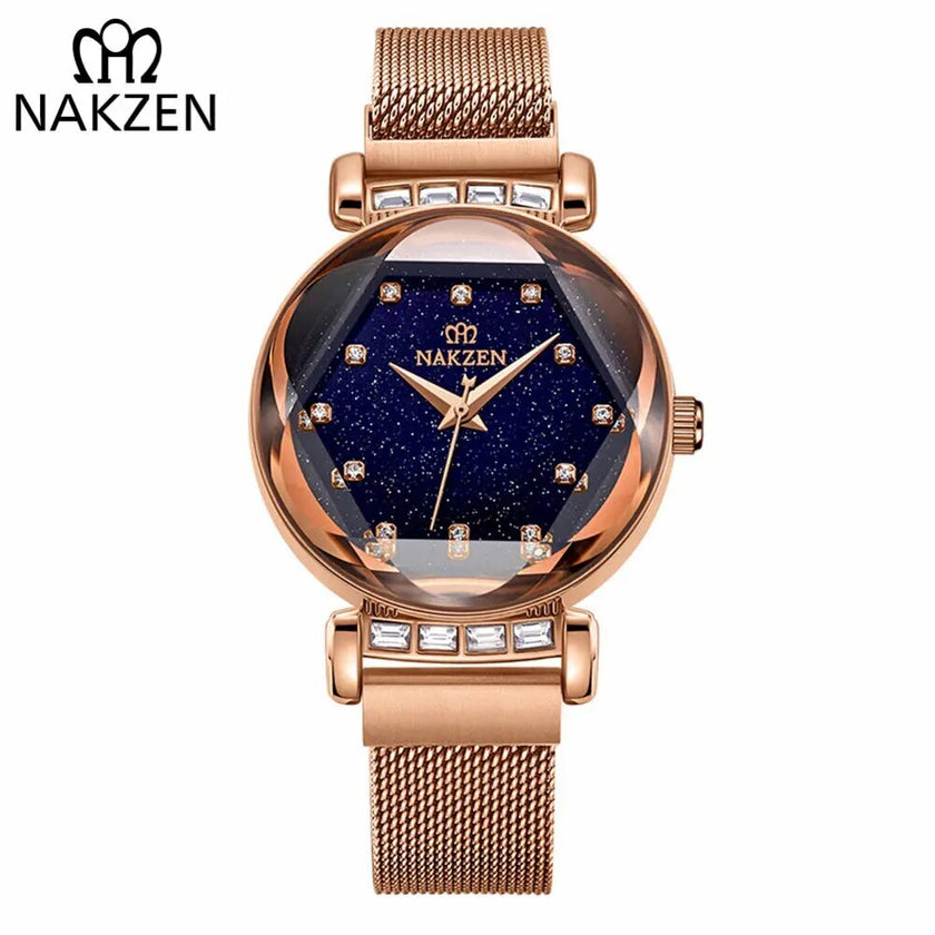 NAKZEN Women Diamond Elegant Starry Sky Watches Ladies Creative Roman Fashion Waterproof Quartz