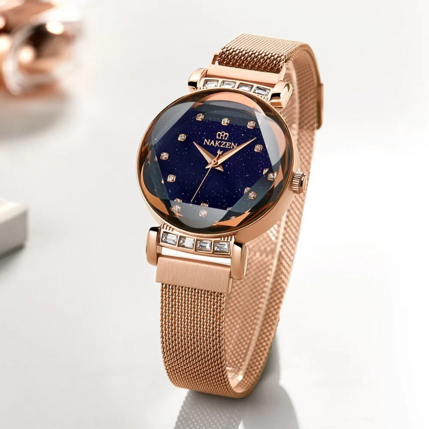 NAKZEN Women Diamond Elegant Starry Sky Watches Ladies Creative Roman Fashion Waterproof Quartz