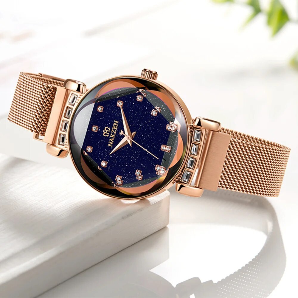 NAKZEN Women Diamond Elegant Starry Sky Watches Ladies Creative Roman Fashion Waterproof Quartz