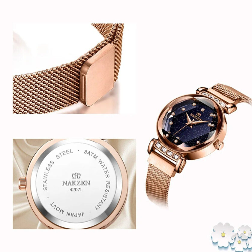NAKZEN Women Diamond Elegant Starry Sky Watches Ladies Creative Roman Fashion Waterproof Quartz