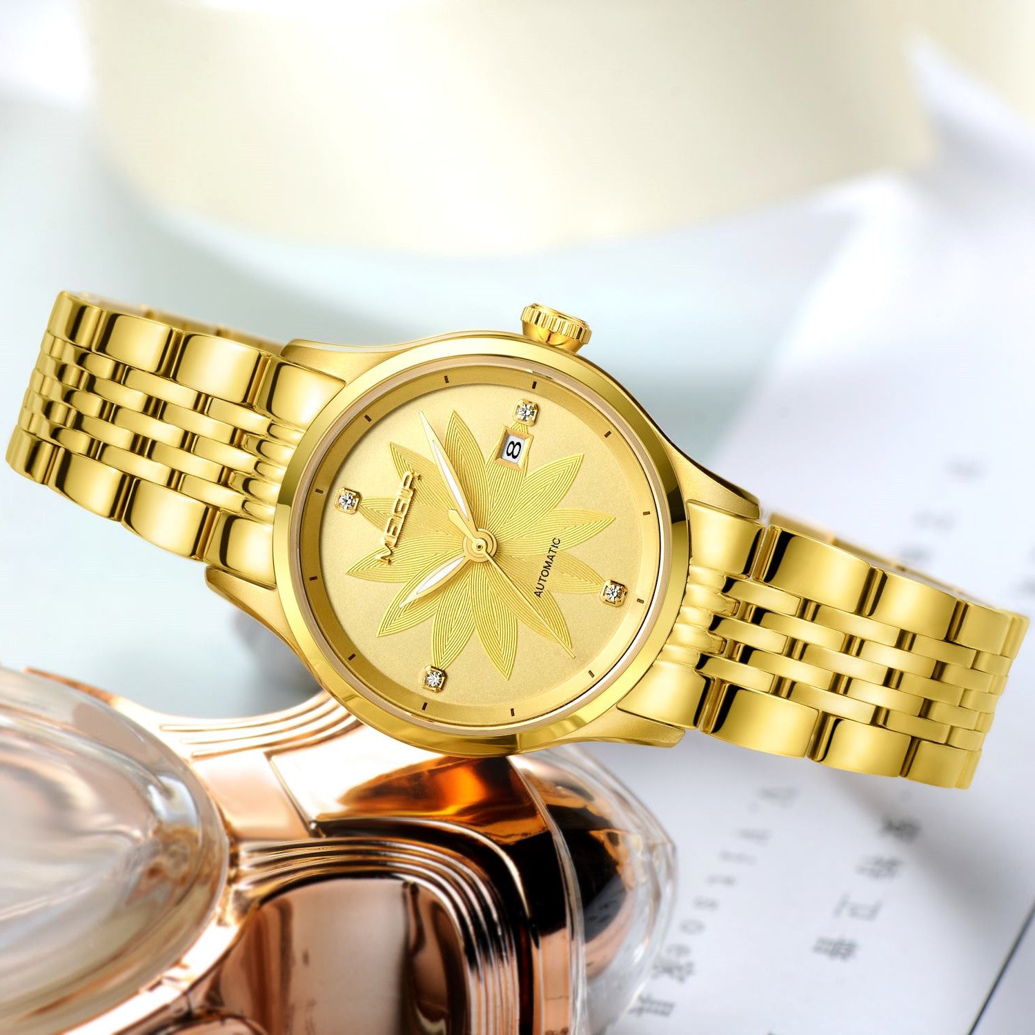 MEGIR Fashion Casual Watch for Women Sapphire Crystal Mechanical Stainless Steel