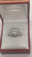 2CT Cushion Shape Crystal Aurora Borealis Halo Ring Solid Rhodium Plated 4.2 g