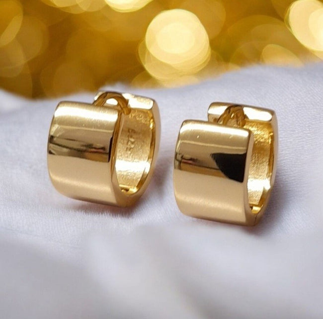 Italian Gloss 9Ct Yellow Gold, Platinum Plated Earrings Hinged Hoop  Silver 925