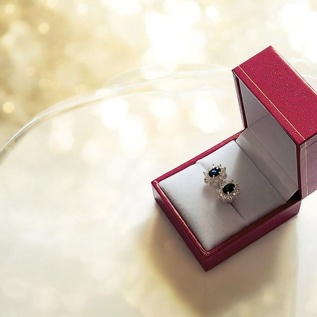Princess Diana Style Blue Simulated Sapphire Zircon 11 MM Earrings  925 Silver 