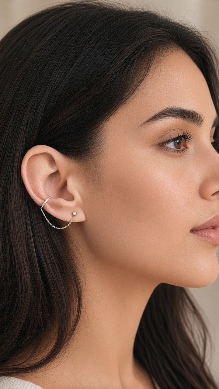 Single Sparkling Zircon Twisted Stud Earring Cuff Clip Tassel Platininum Plated