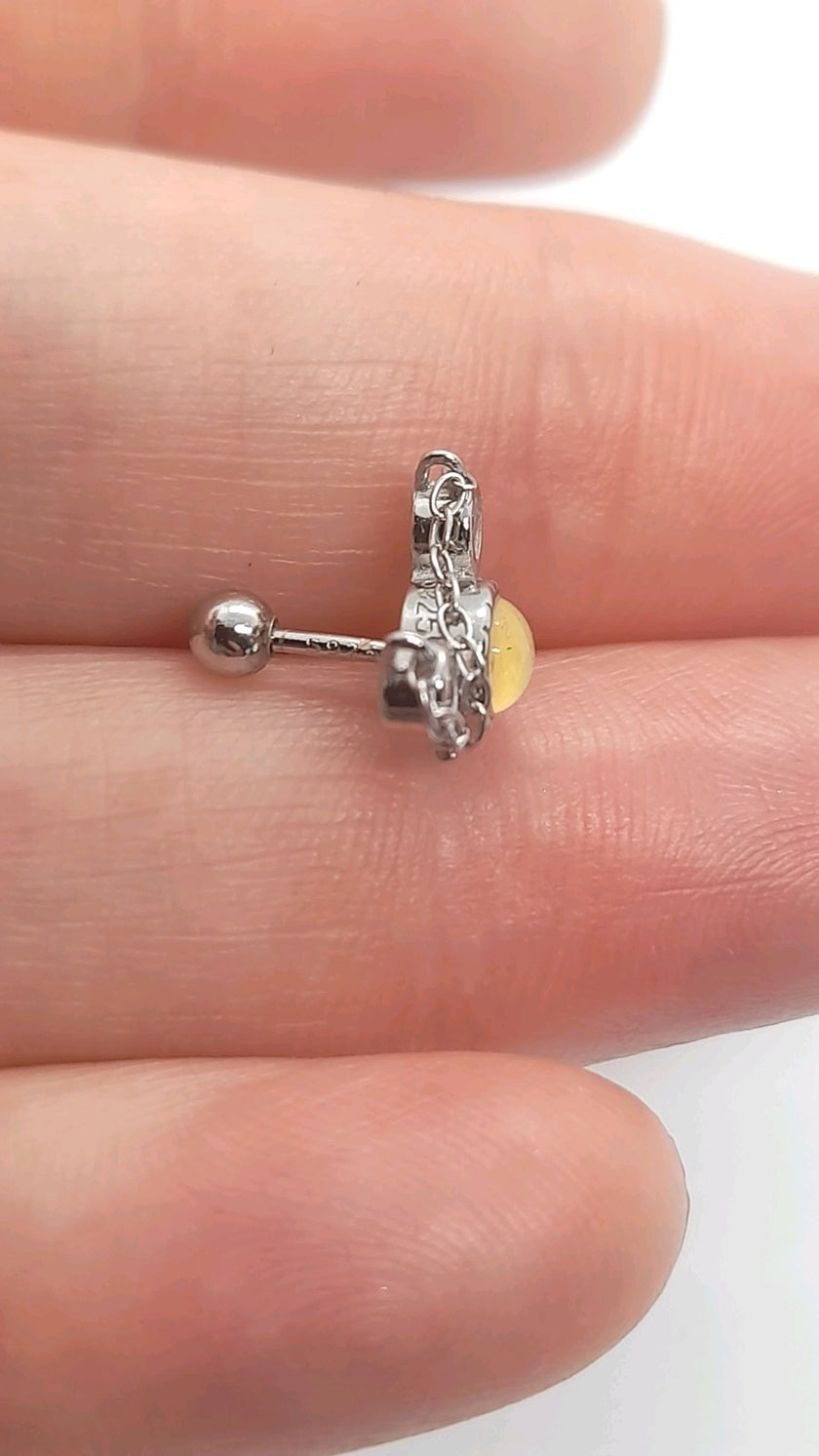 Fire Opal Diamonds 18K White Gold Silver Piercing Cartilage Single Stud Gift 