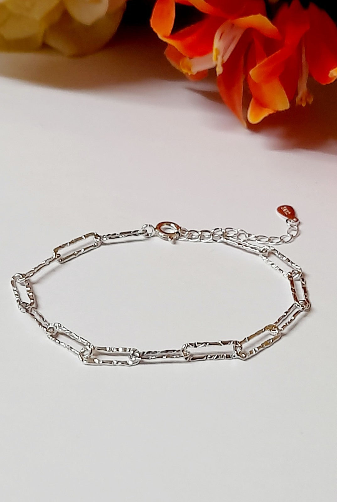 925 Sterling Silver Hammered Pepper Link Chain Bracelet