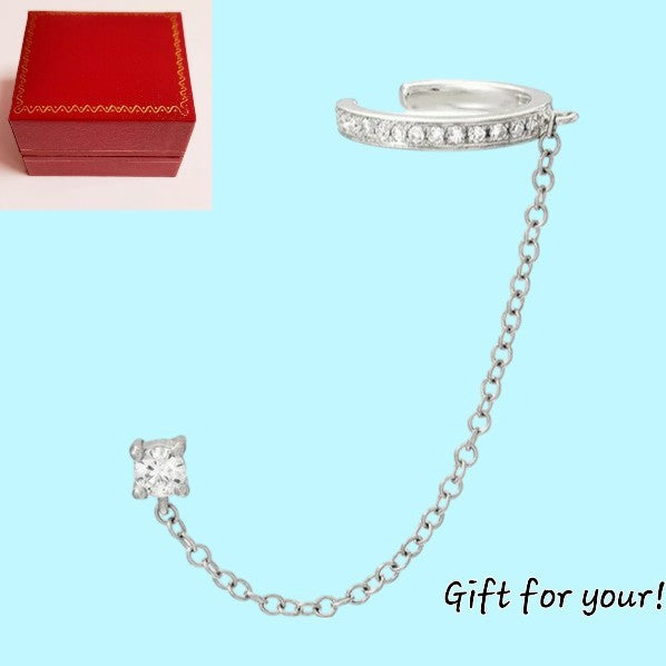 Single Sparkling Zircon Twisted Stud Earring Cuff Clip Tassel Platininum Plated