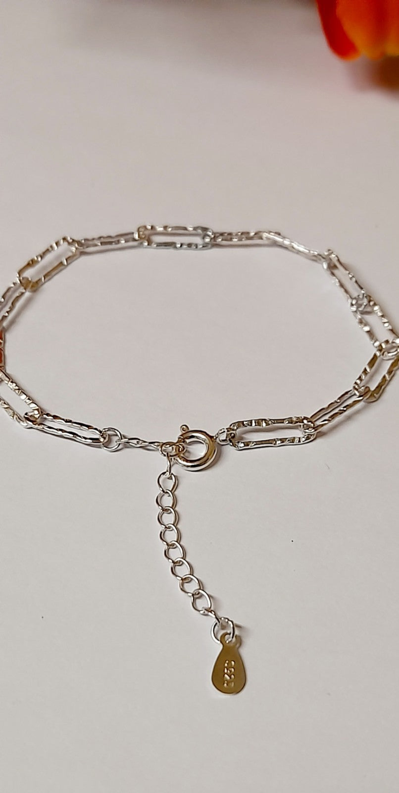 925 Sterling Silver Hammered Pepper Link Chain Bracelet