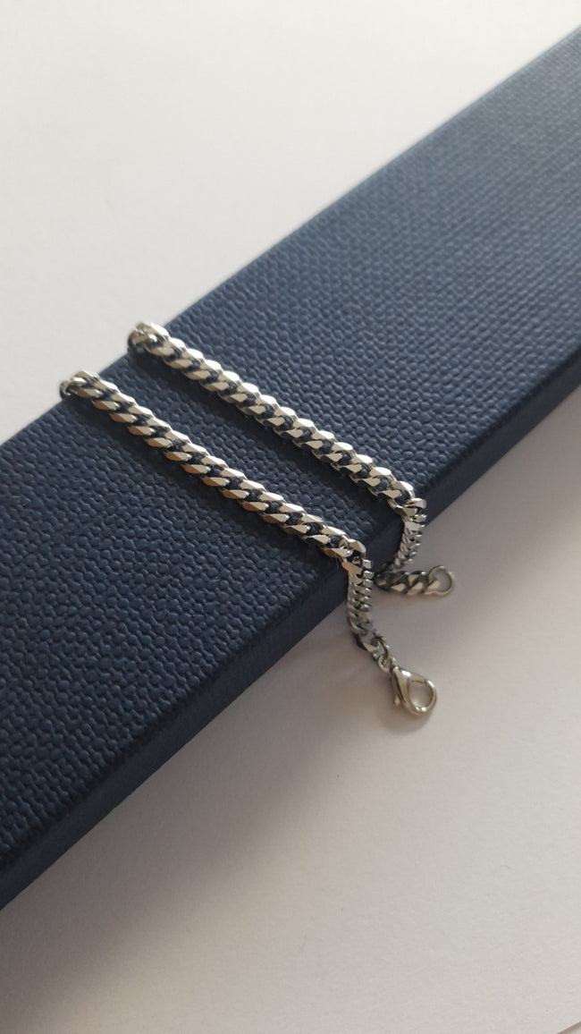 Platinum 950 Plated High Technology Polished Curb Chain Link Cuff Bracelet 8.3 