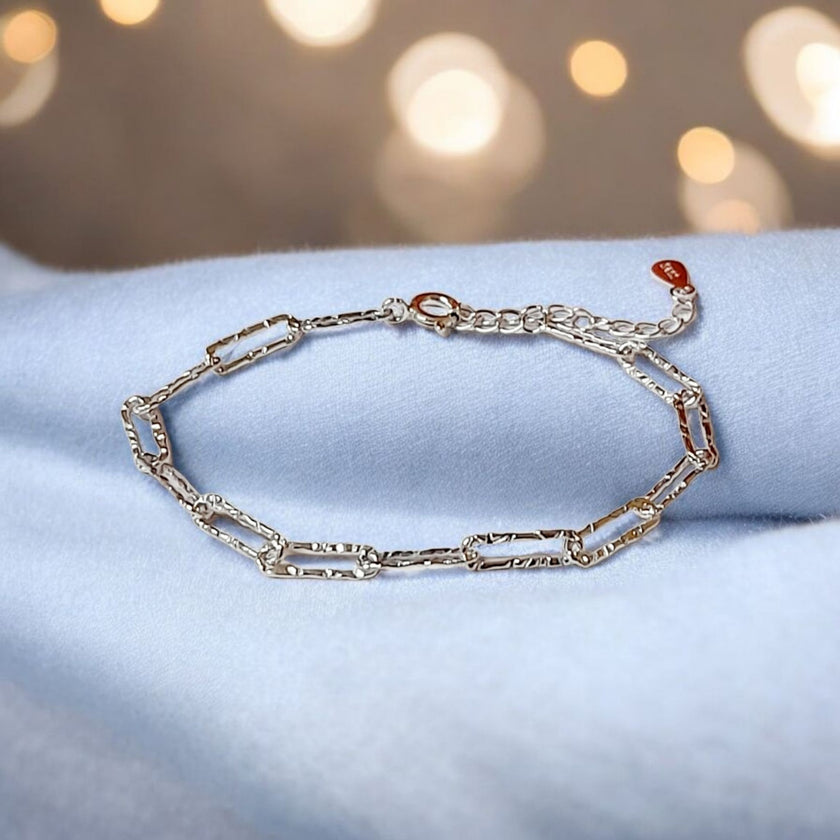 925 Sterling Silver Hammered Pepper Link Chain Bracelet