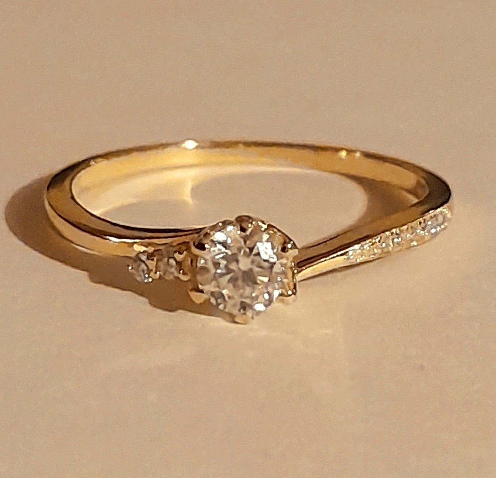 0.3Ct Lab Grown Moissanite Diamond Charm Ring 14K Yellow Gold Finished Size N1/2