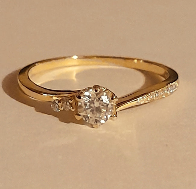 0.3Ct Lab Grown Moissanite Diamond Charm Ring 14K Yellow Gold Finished Size N1/2