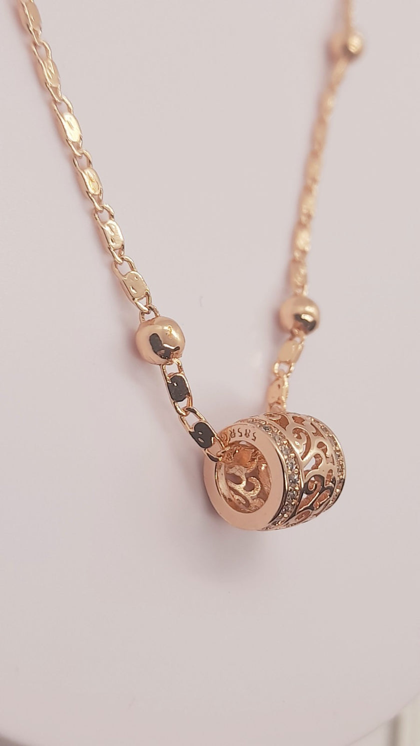 14 Ct/585 Rose Gold Filled Charm Pendant And Ball Bead Chain Necklace 20 Inch