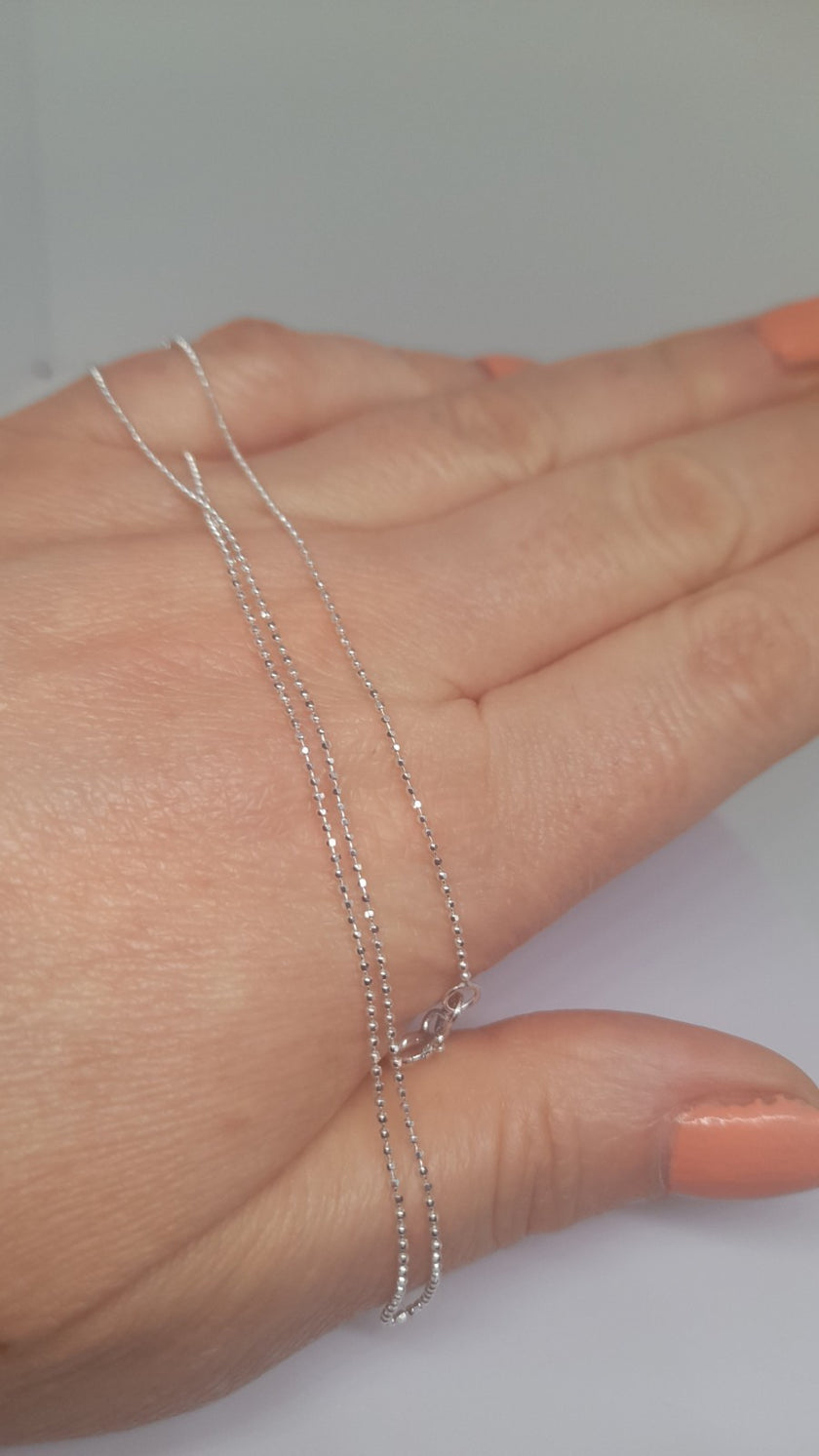 Tiny Ball Beaded Chain Necklace In 9 Ct White Gold Finished Sterling Silver