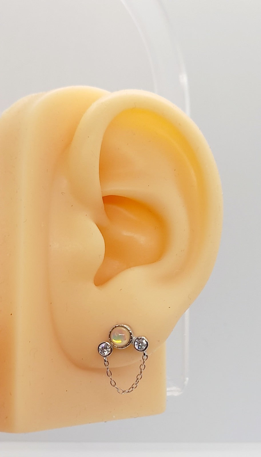 Fire Opal Diamonds 18K White Gold Silver Piercing Cartilage Single Stud Gift 