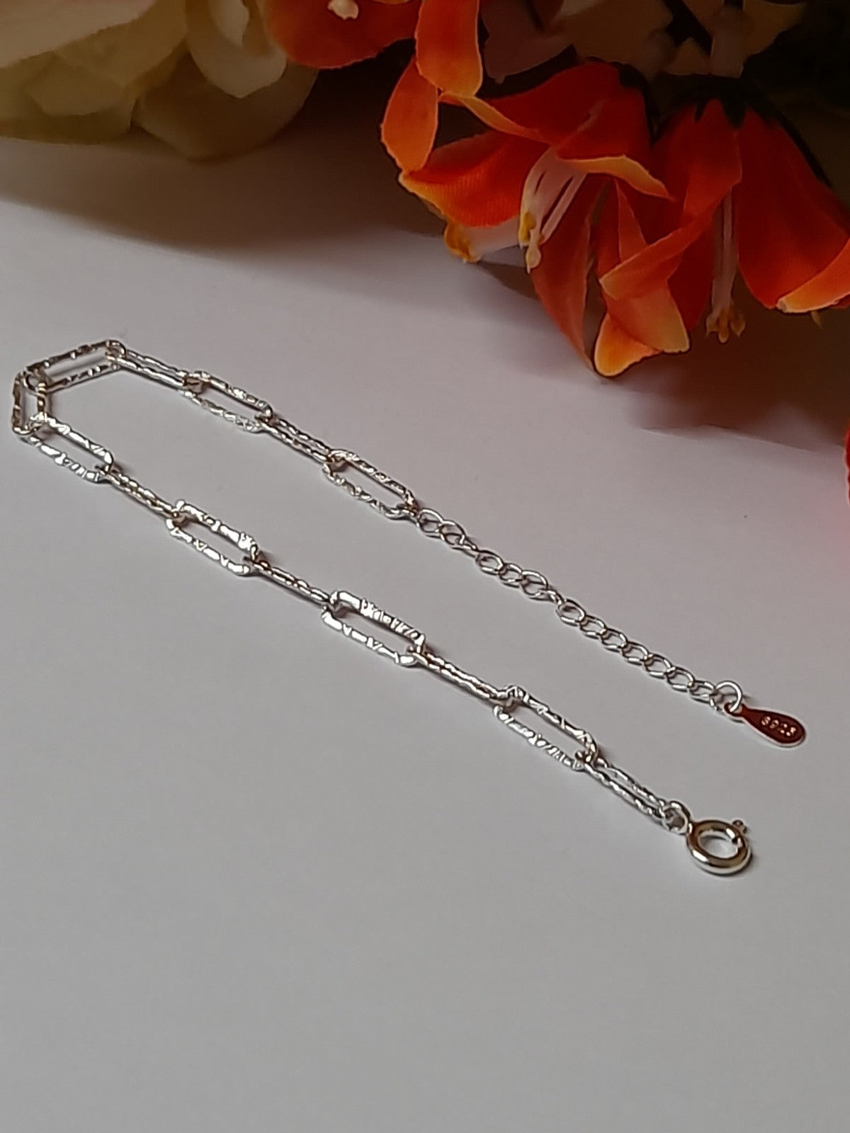 925 Sterling Silver Hammered Pepper Link Chain Bracelet