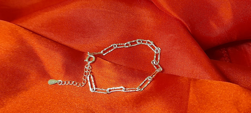 925 Sterling Silver Hammered Pepper Link Chain Bracelet