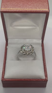 2CT Cushion Shape Crystal Aurora Borealis Halo Ring Solid Rhodium Plated 4.2 g