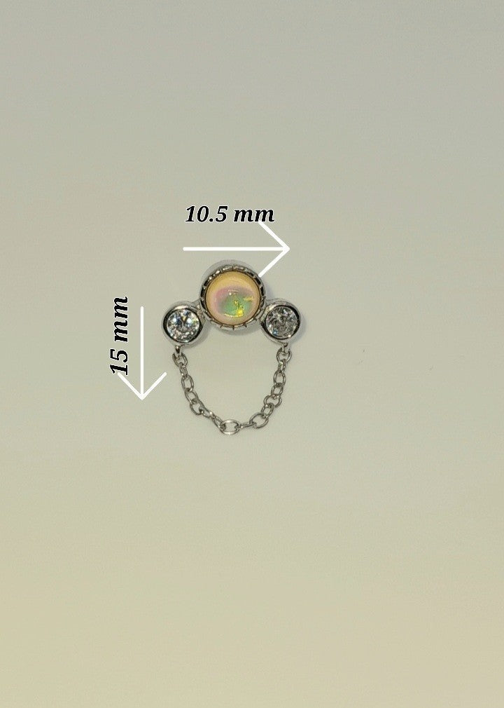 Fire Opal Diamonds 18K White Gold Silver Piercing Cartilage Single Stud Gift 