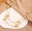 Layered Chain 18K Gold Plated Beaded Ball Flower Clover Necklace Charm 38 Inch