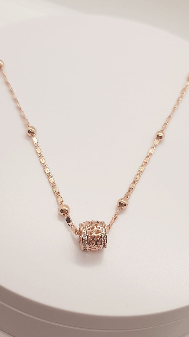 14 Ct/585 Rose Gold Filled Charm Pendant And Ball Bead Chain Necklace 24 Inch