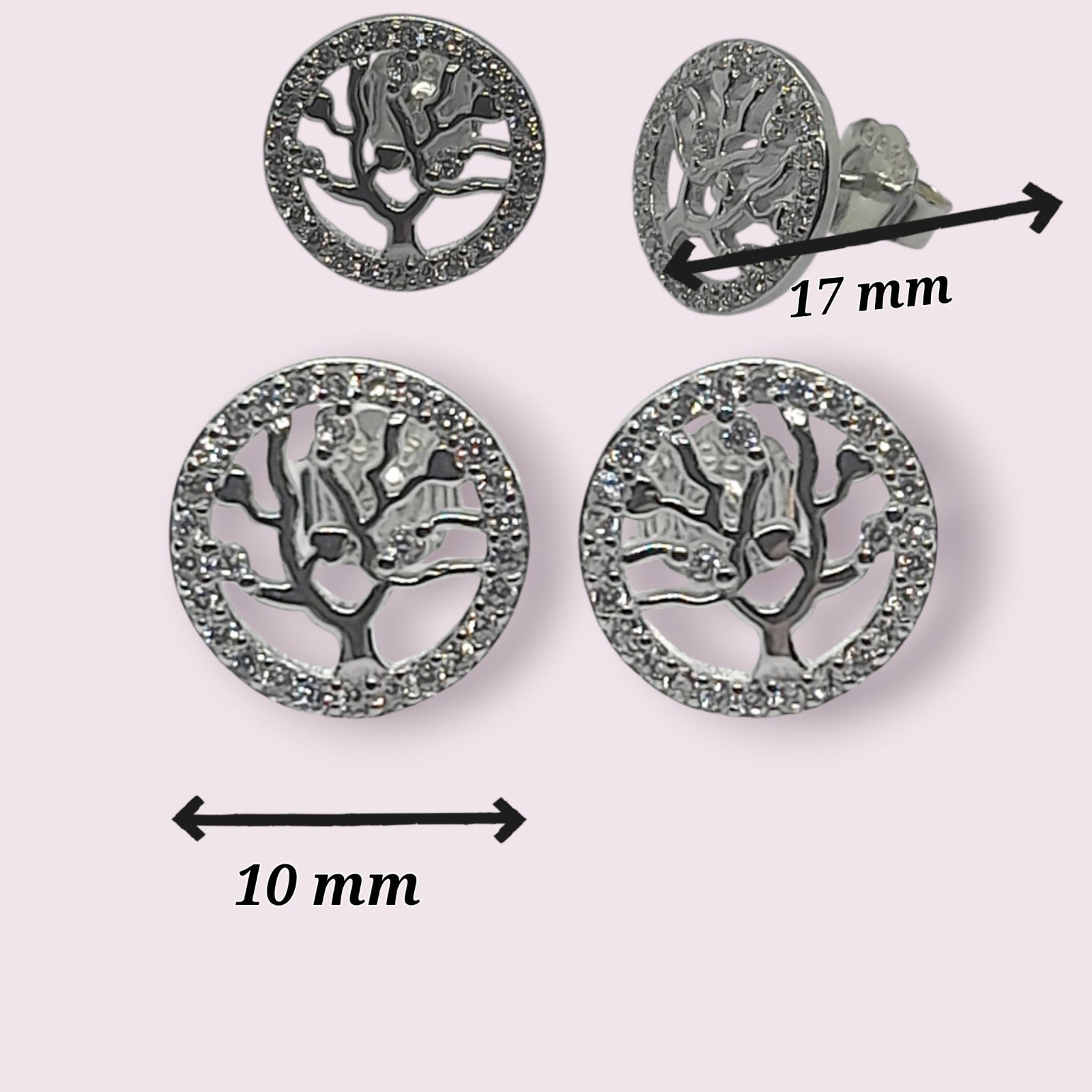 925 Sterling Silver  FamilyTree Pendant Necklace Earrings Stud Set  Rhodium Plat