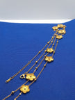 Layered Chain 18K Gold Plated Beaded Ball Flower Clover Necklace Charm 38 Inch