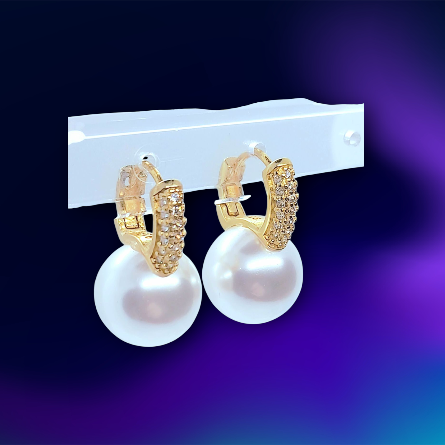 925 Sterling Silver Large Faux Pearl Earrings Hoops Yellow Gold Tone