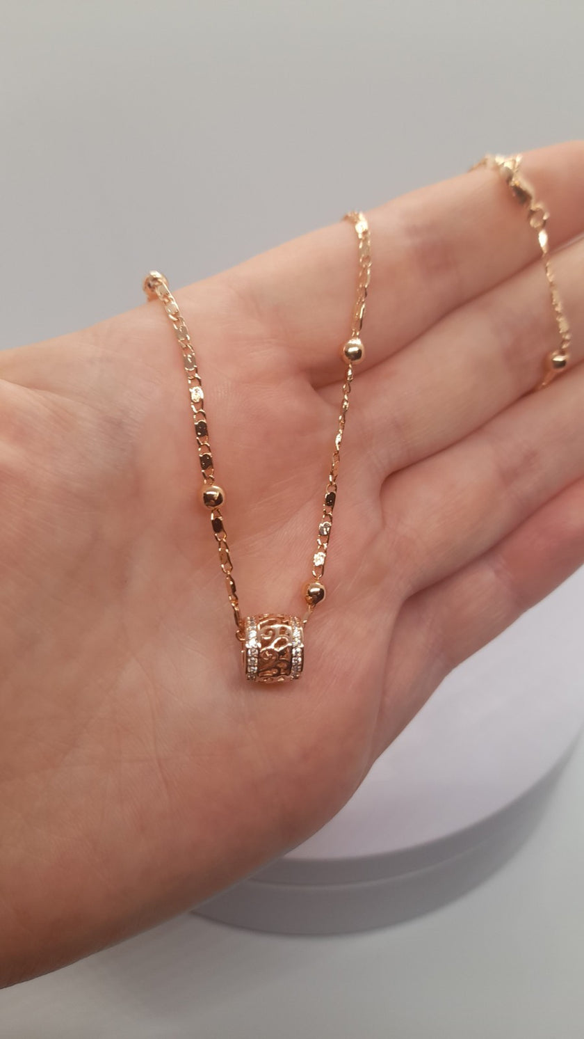 14 Ct/585 Rose Gold Filled Charm Pendant And Ball Bead Chain Necklace 20 Inch