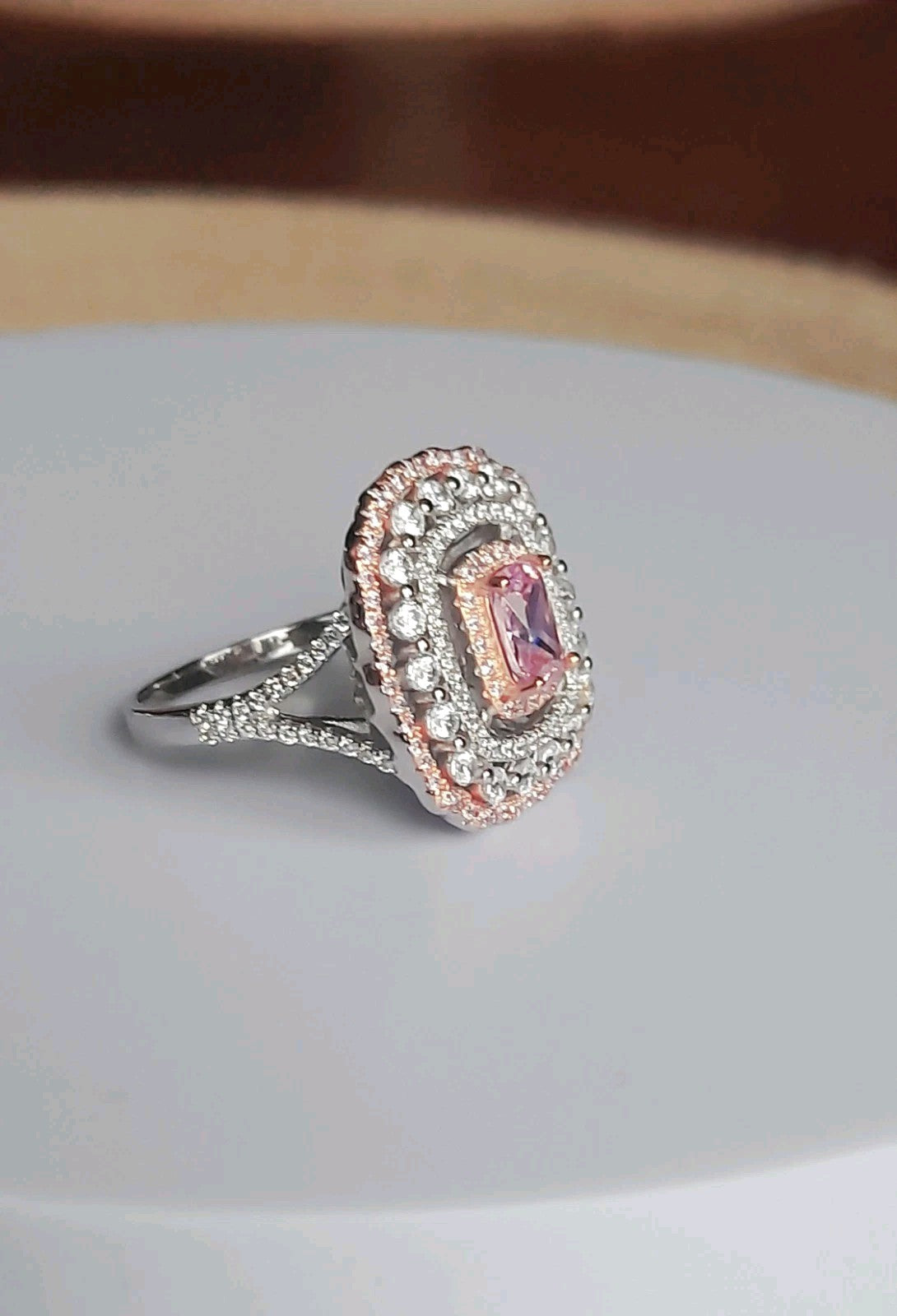 1.75 Ct Pink Morganite Diamonds Large Cocktail Ring In 14 Ct White Gold Filled