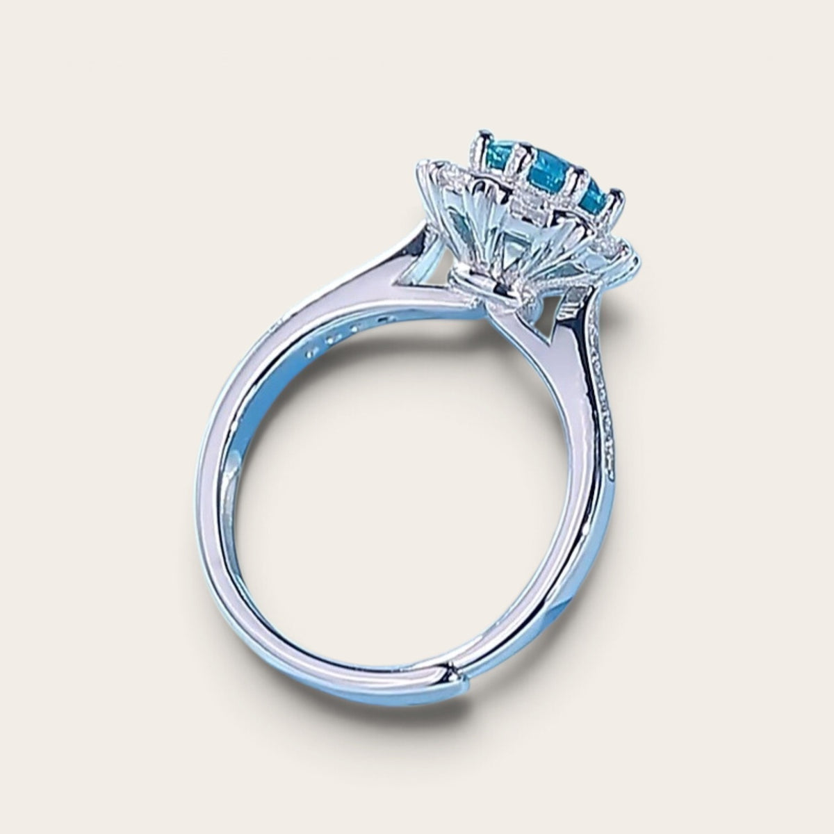 Blue Green Ocean Natural Briliance Cluster Ring Earrings 14 Ct White Gold
