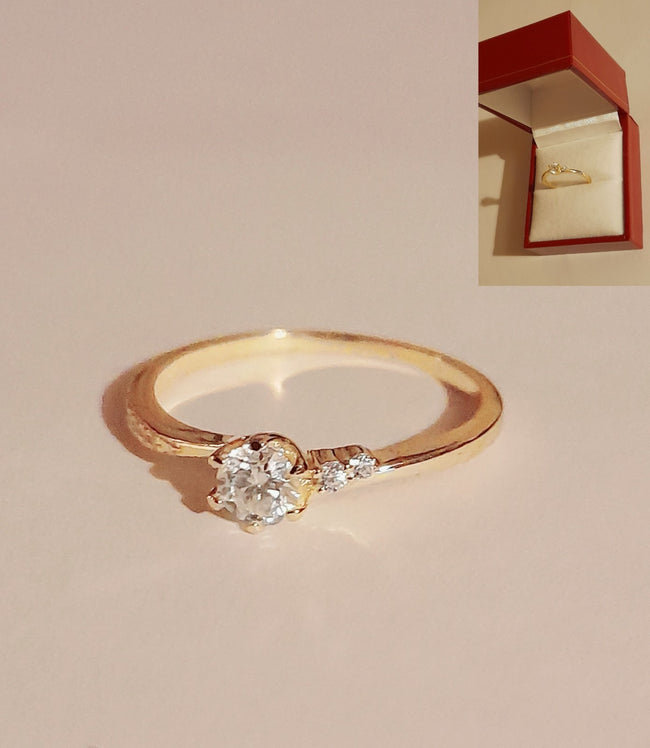 0.3Ct Lab Grown Moissanite Diamond Charm Ring 14K Yellow Gold Finished Size N1/2