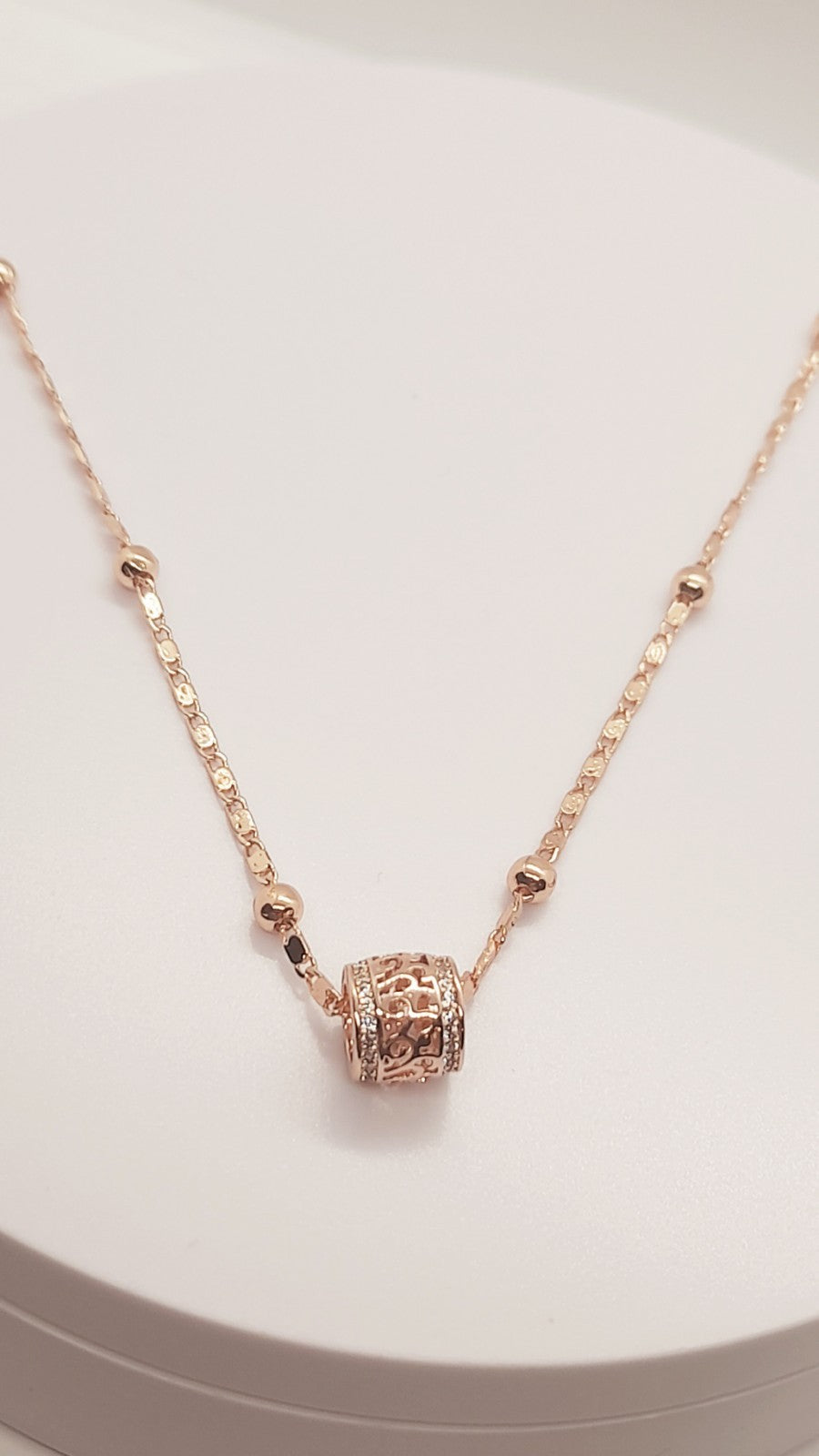 14 Ct/585 Rose Gold Filled Charm Pendant And Ball Bead Chain Necklace 20 Inch