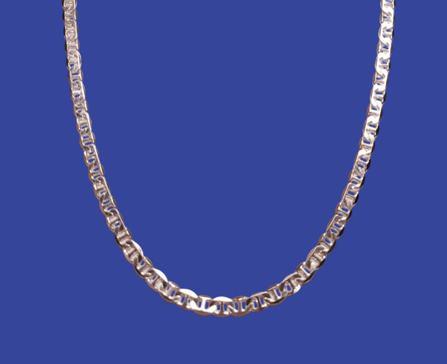 925 Solid Sterling Silver 4.2 mm Anchor Chain Men Necklace White Gold Pl 18,20in
