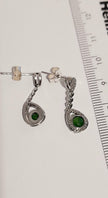Genuine Chrome Diopside Heart Charm Dangle Stud 925 Sterling Silver Rhodium Ov