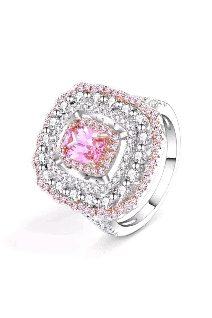 1.75 Ct Pink Morganite Diamonds Large Cocktail Ring In 14 Ct White Gold Filled